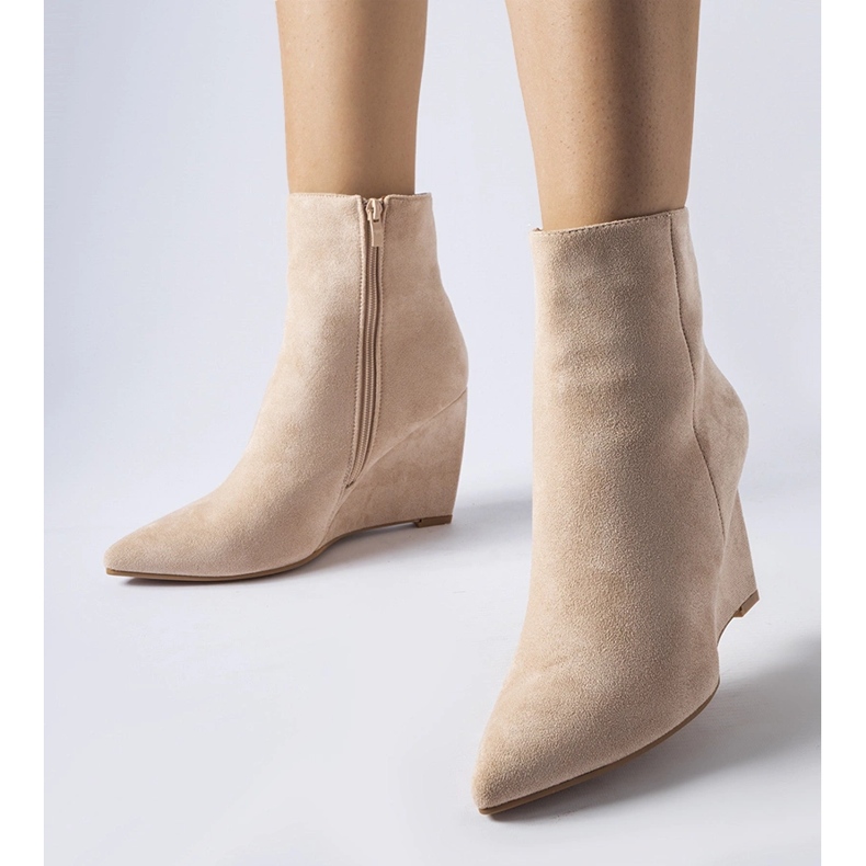 Beige pointed wedge boots from Aprutino 1
