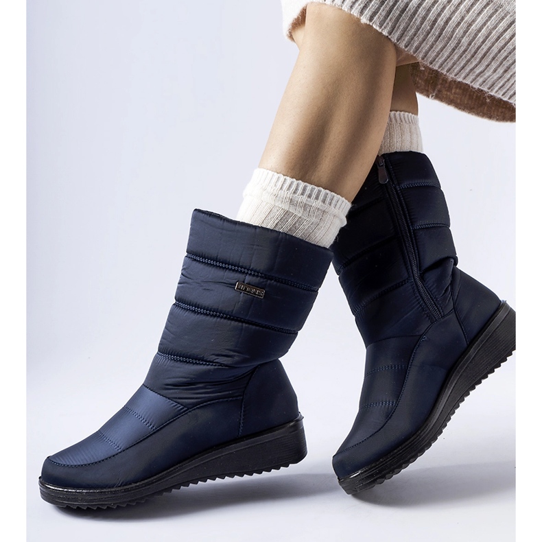 Navy blue snow boots with a low wedge Reina 1