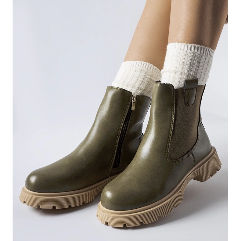 Green ankle boots with a beige sole Giacinta 1