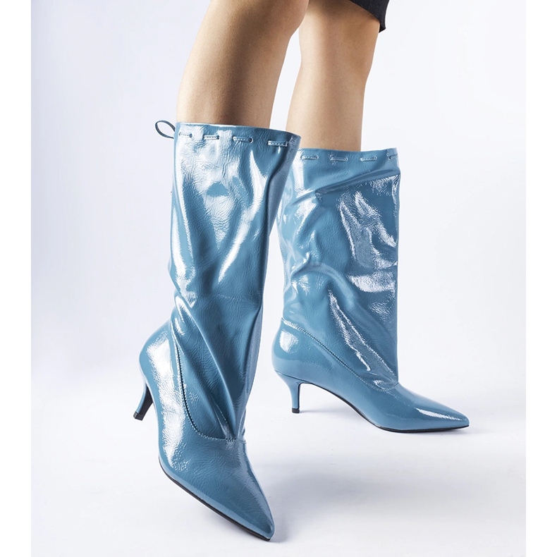 Blue Clinton boots with a low heel 1