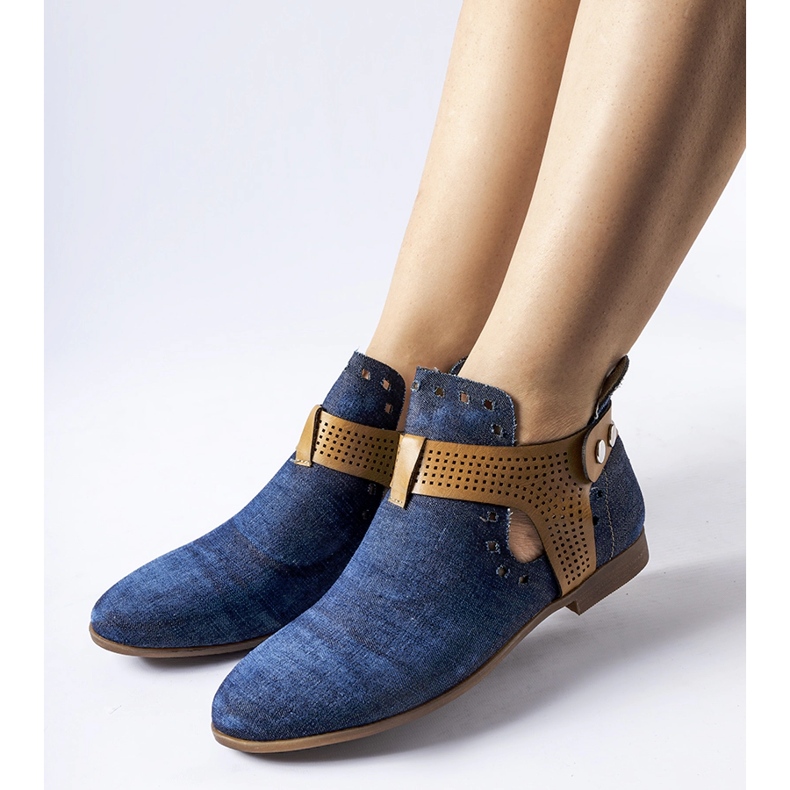 Highly cut openwork denim ankle boots from Lungodora blue 1