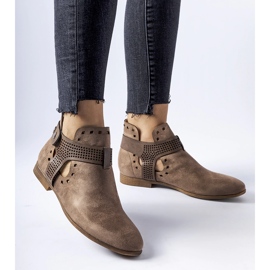 Brown, openwork, low-cut ankle boots from Lungodora beige 1