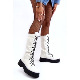 Sweet Shoes Leather Boots with Lace-Up Boots with Zipper, White Zoraida 2