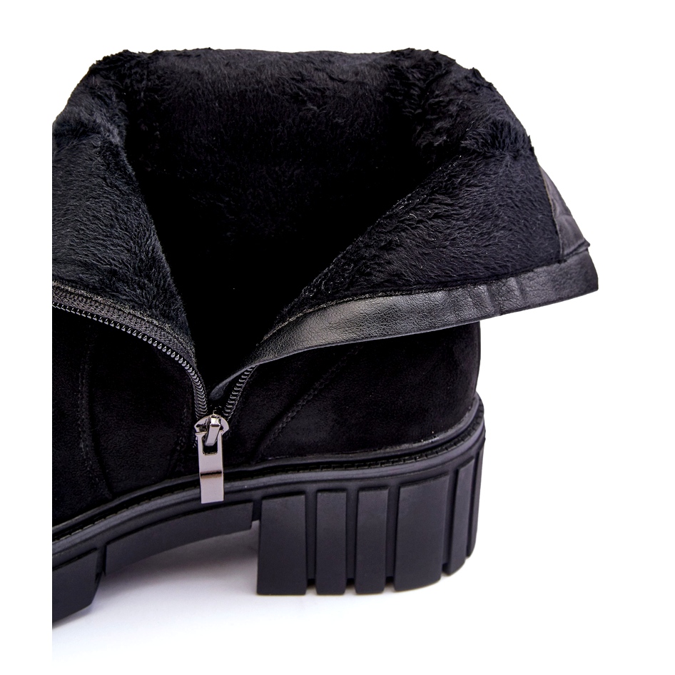 Chunky Suede Women s Flat Boots Black Lunai KeeShoes