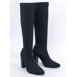 Elisha Black elastic high-heeled boots 1