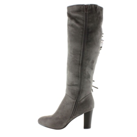 High-heeled boots with fringes H615 Gray grey 1