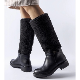 Black boots decorated with Plains fur 1 Black boots decorated with Plains fur 1