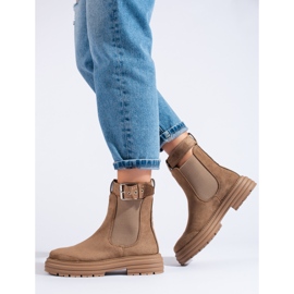 Khaki suede ankle boots with Shelovet buckle beige 1
