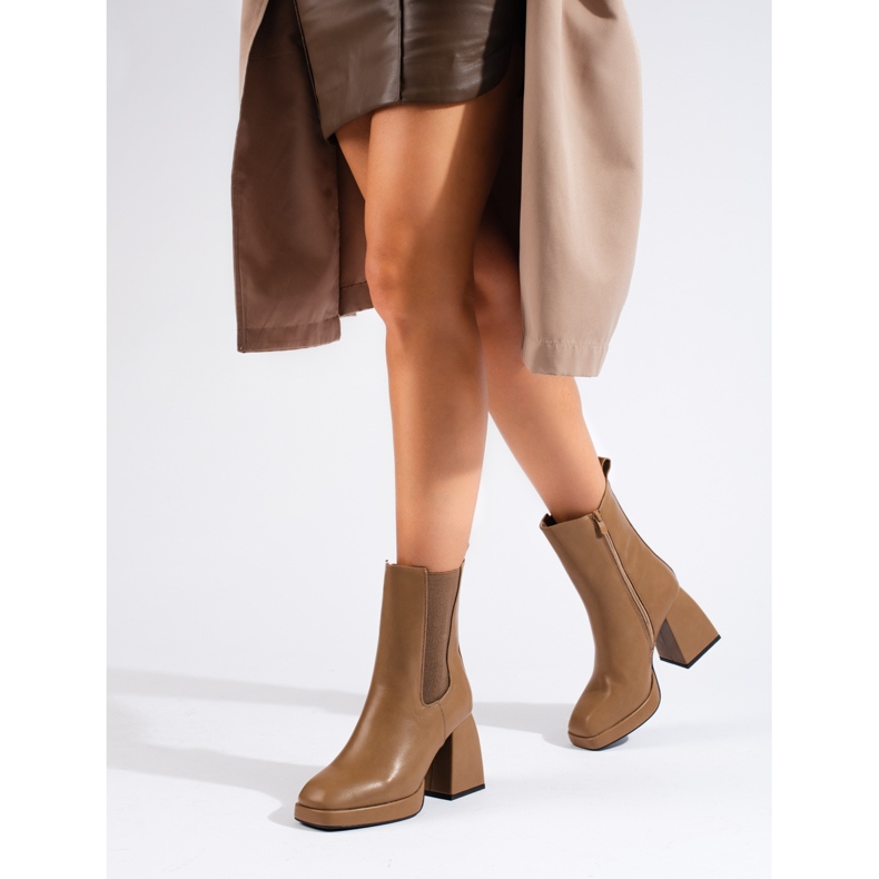 Brown Shelovet women's Chelsea boots with a wide heel 1 Brown Shelovet women's Chelsea boots with a wide heel 1