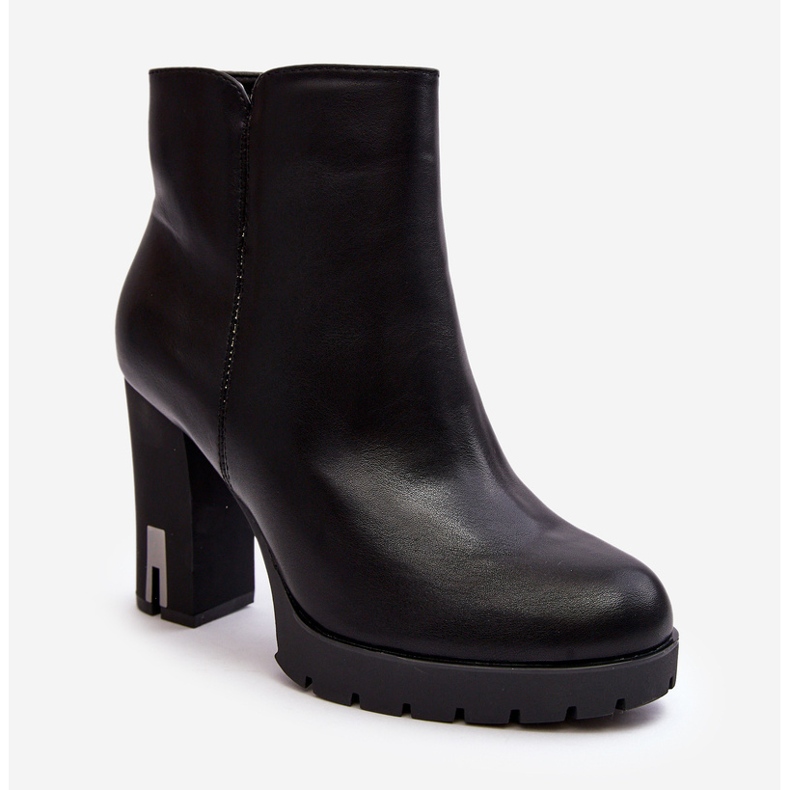 Women's High Heel Ankle Boots With Zipper, Black Rasoda 1