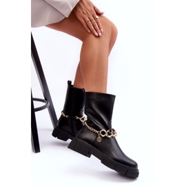 Leather High Boots With Chain Black Pugen 6