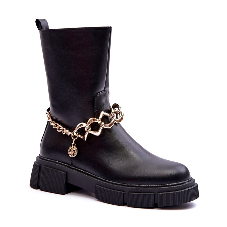 Leather High Boots With Chain Black Pugen 1