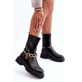 Leather High Boots With Chain Black Pugen 2