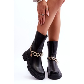 Leather High Boots With Chain Black Pugen 4