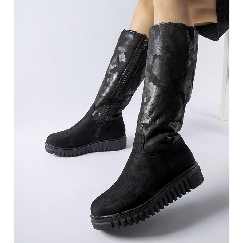 Piazzolla black insulated camo eco-suede boots 1