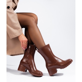 SHELOVET Brown high-heeled wellingtons with a zipper 1
