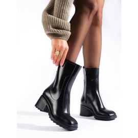 SHELOVET Black high-heeled wellingtons with a zipper 1