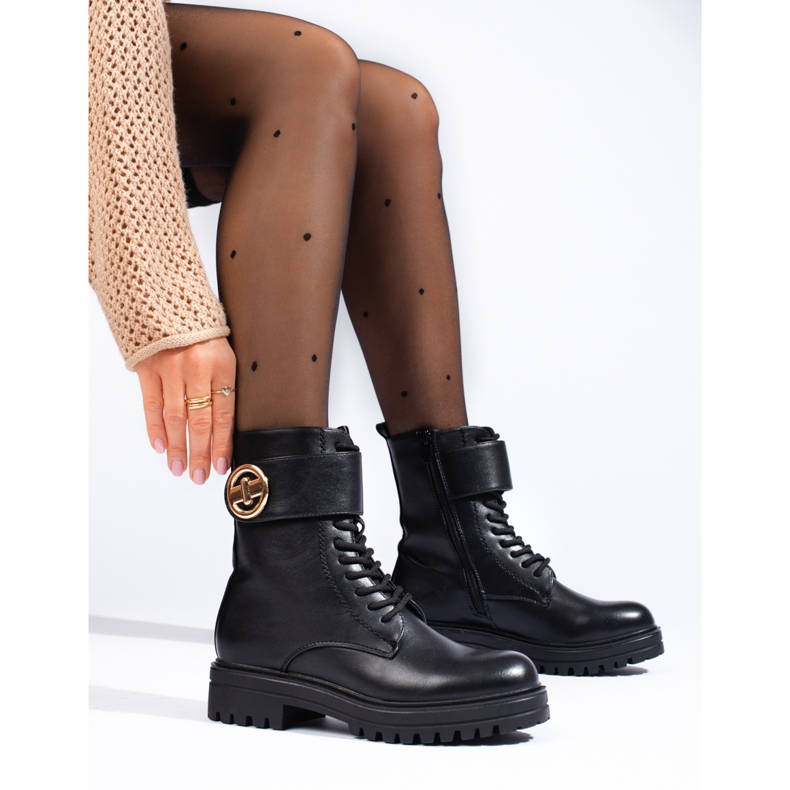 SHELOVET Black women's baggies with a buckle 1