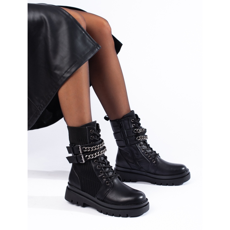 SHELOVET Black women's baggies with buckles 1