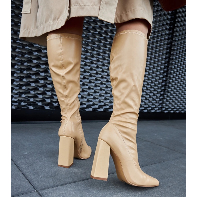 Beige high heel boots from Abelino 1