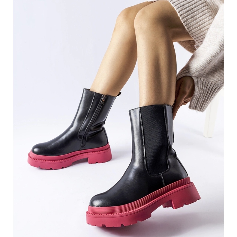 Black ankle boots with a pink Garden sole 1 Black ankle boots with a pink Garden sole 1