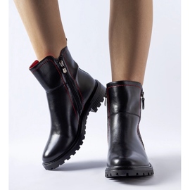 Black ankle boots with decorative red thread Nereo 1