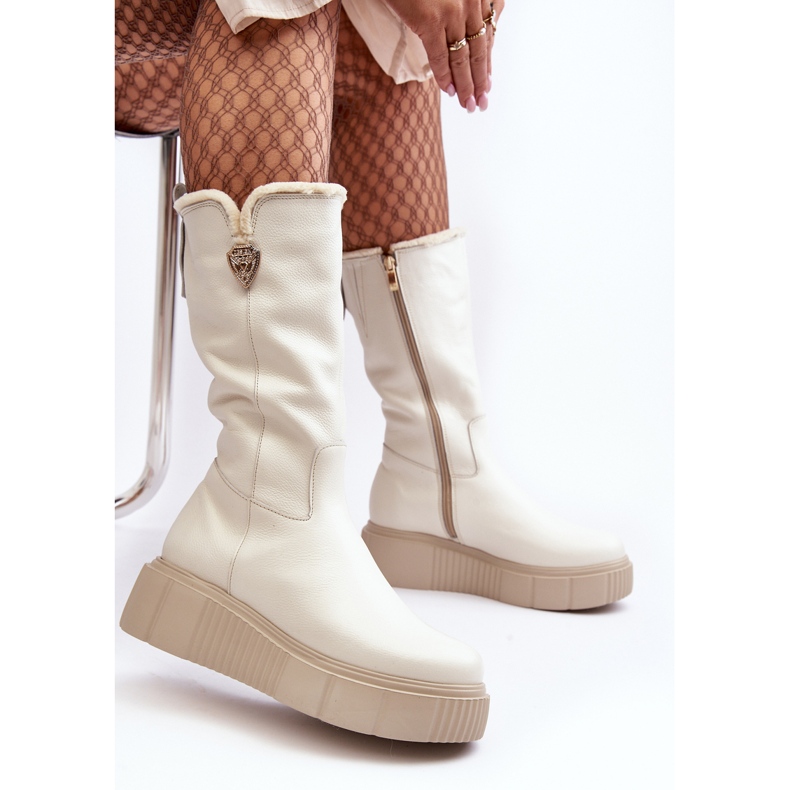 Women's Wool Leather Boots Cream Bayla beige 1