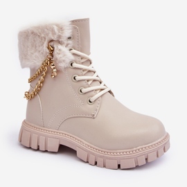 Leather warm children's ankle boots with a chain, Beige Cadia 1