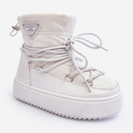 Children's Insulated Lace-Up Snow Boots White Colina 1