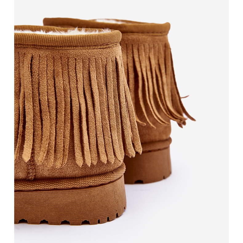 Insulated children's snow boots with decorative fringes Camel Nimia brown 1