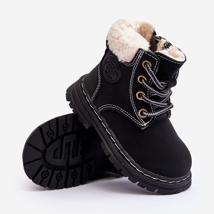 Children's Trapper Boots with Zipper and Sheepskin, Black Marialee 1