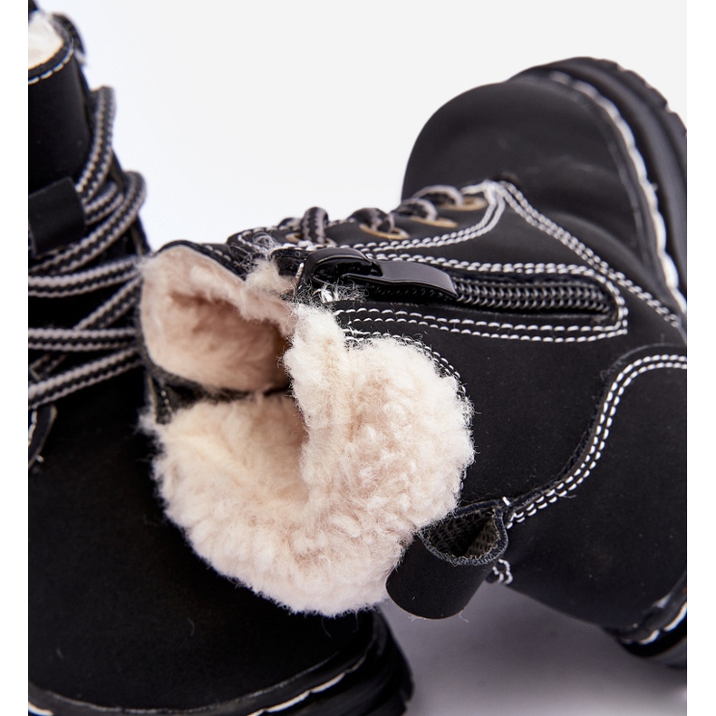 Children's Trapper Boots with Zipper and Sheepskin, Black Marialee 2