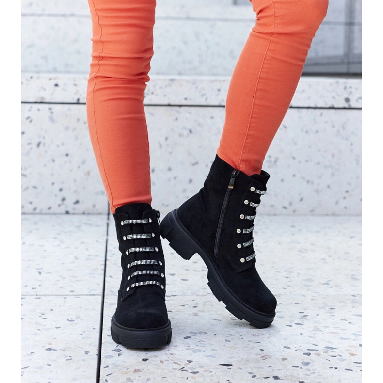 Black ankle boots with rhinestones, eco-suede Sfaranda 1 Black ankle boots with rhinestones, eco-suede Sfaranda 1