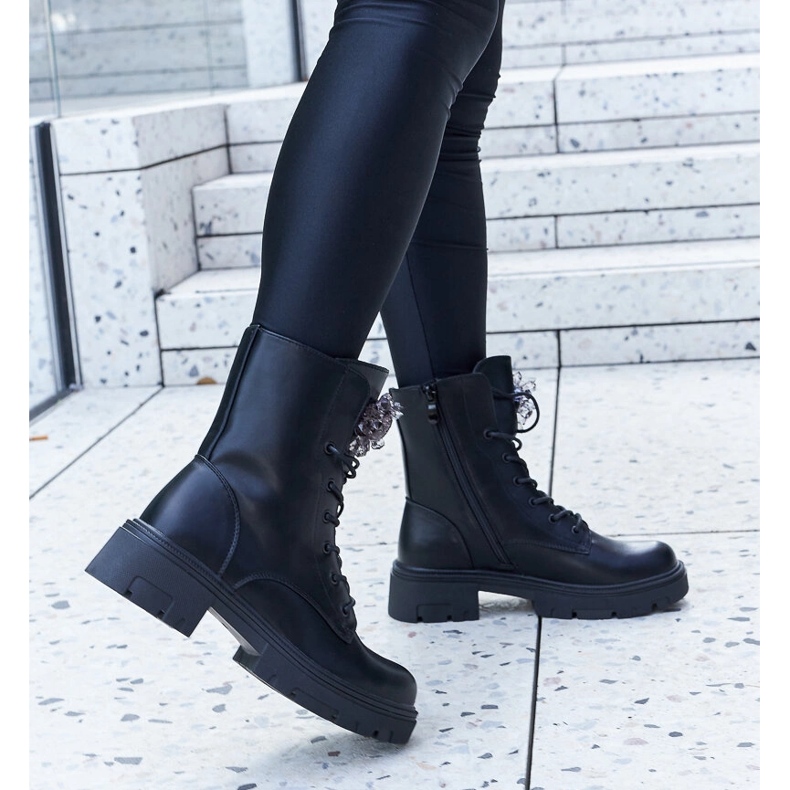 Accadia black ankle boots with decorative beads 1