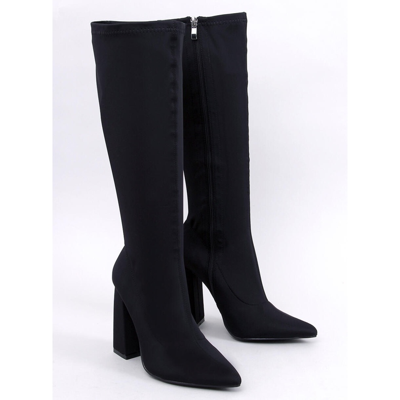 Rosaly Black elastic high-heeled boots 1