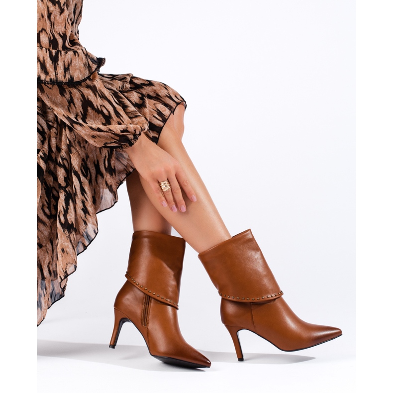 Brown elegant Shelovet high-heeled ankle boots 1