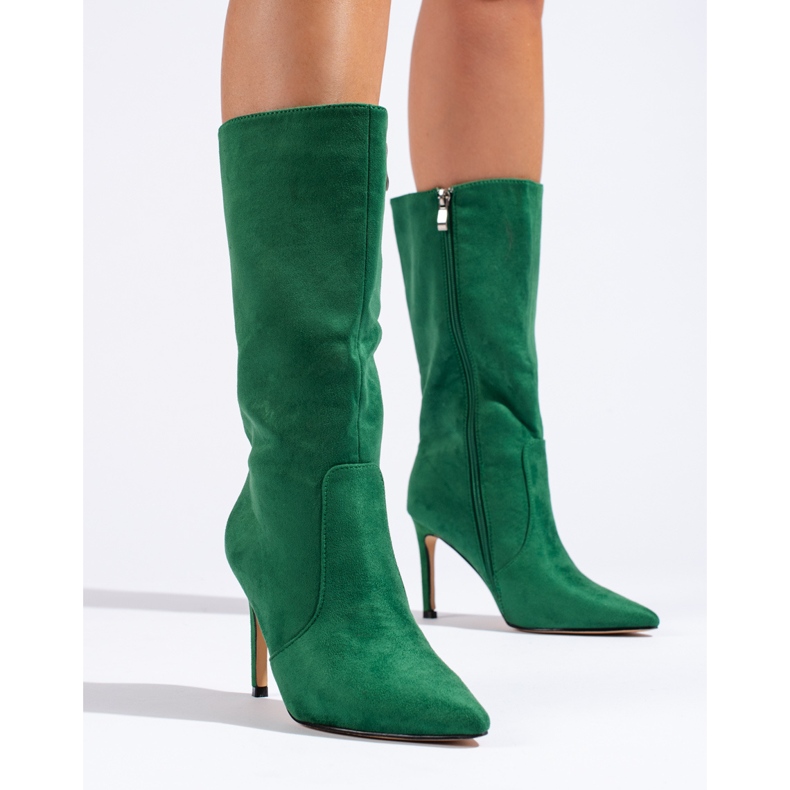 Shelovet green suede high-heeled boots 1