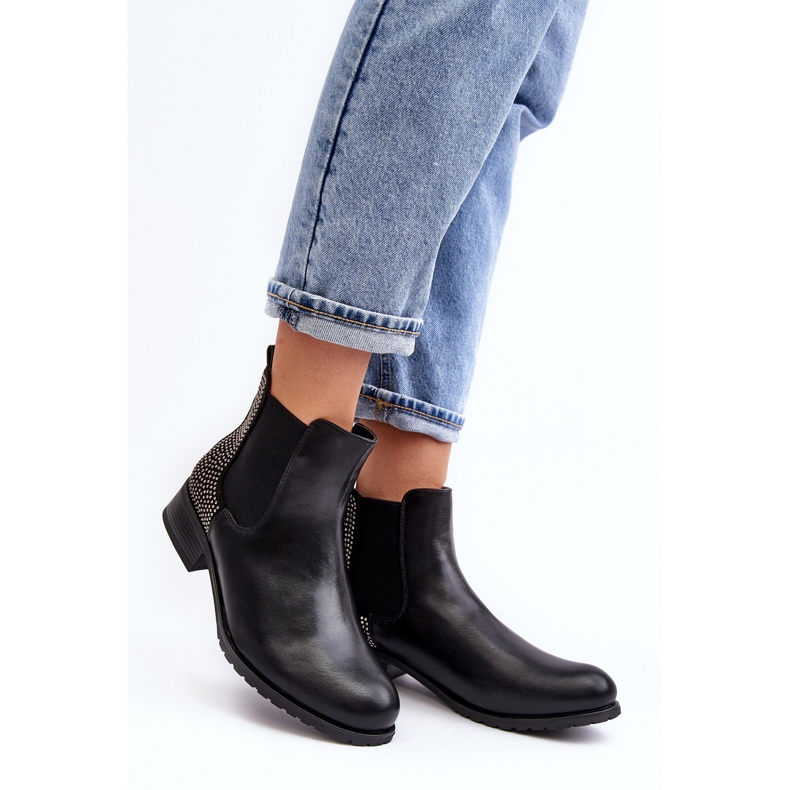 Low Women's Chelsea Boots With Decoration, Black Donname 2