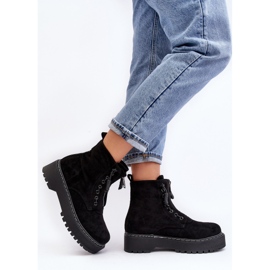 Suede Women's Trapper Ankle Boots On A Thick Sole With A Zipper, Black Edivame 2