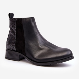 Women's Chelsea boots on a flat heel with sequins, Black Messio 1