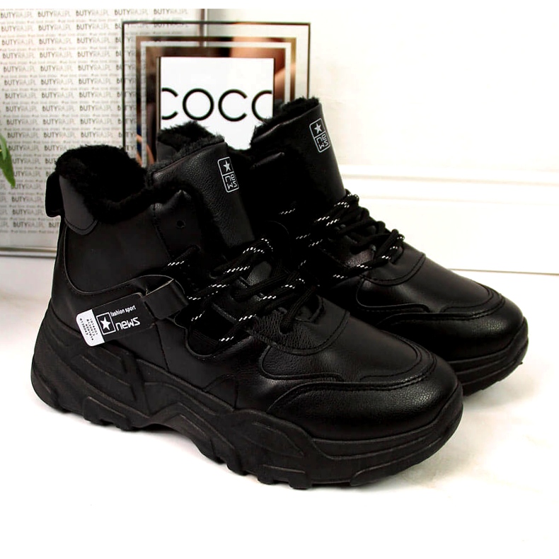 News Women's Insulated Sneakers Snow Boots Black 3