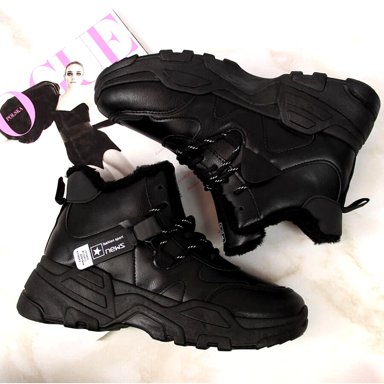 News Women's Insulated Sneakers Snow Boots Black 2