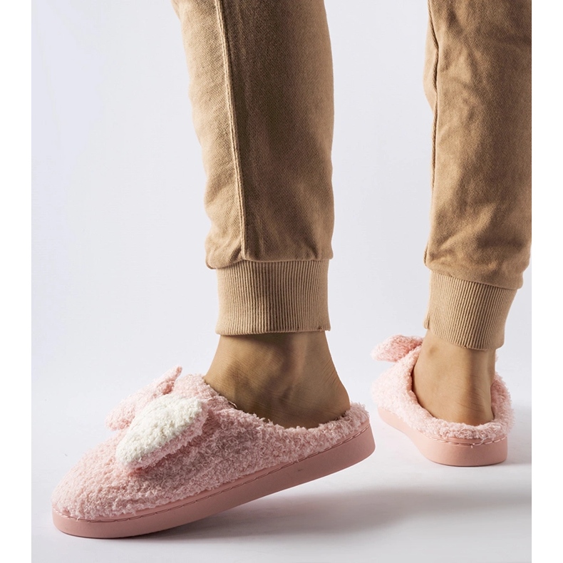 Pink warm slippers with a bow 2