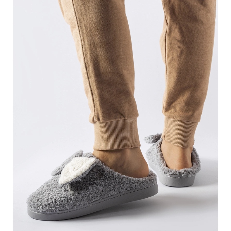 Gray warm slippers with a Delfio bow grey 1