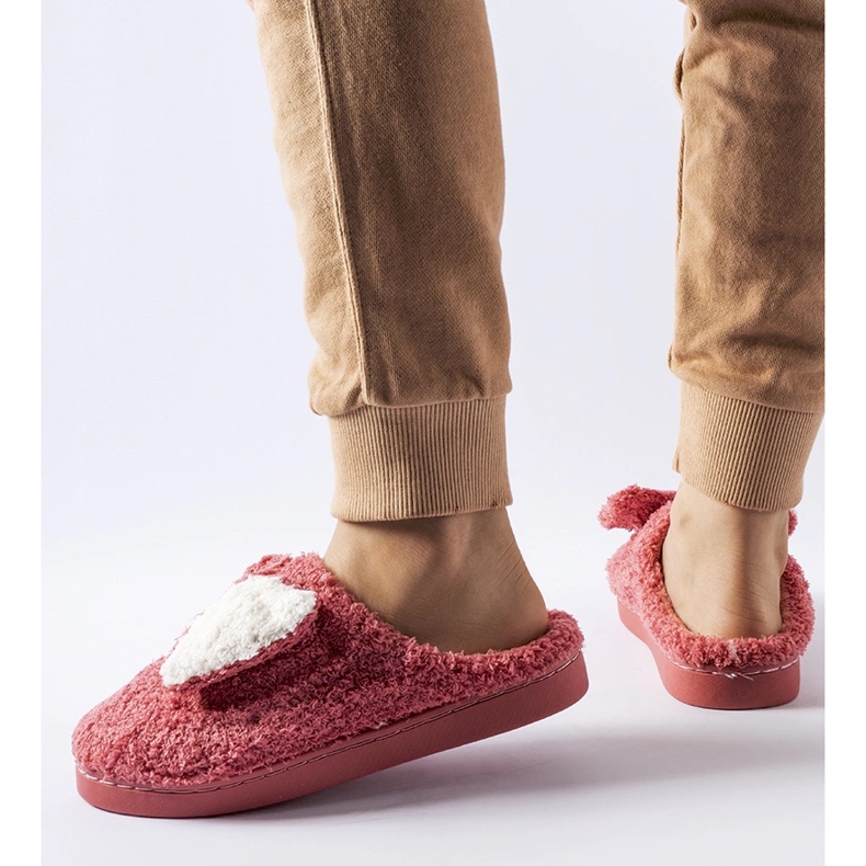 Dark pink warm slippers with a Delfio bow 1
