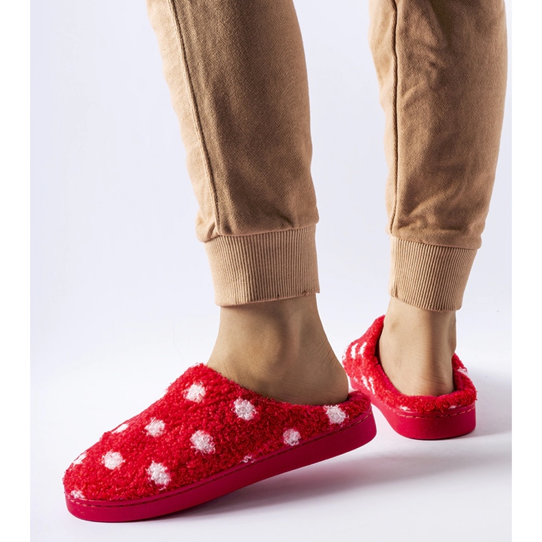 Red warm slippers with white dots by Laino 1