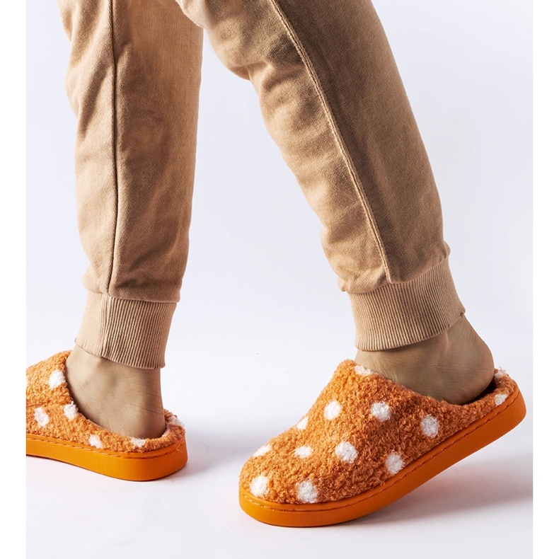 Orange warm slippers with white dots 1
