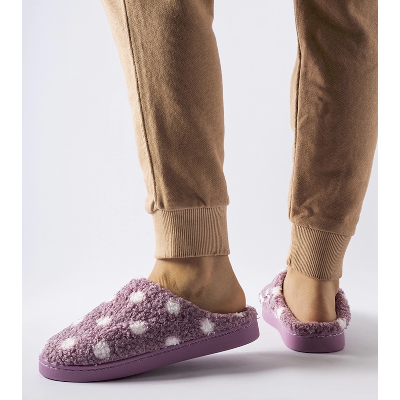 Purple warm slippers with white dots 1