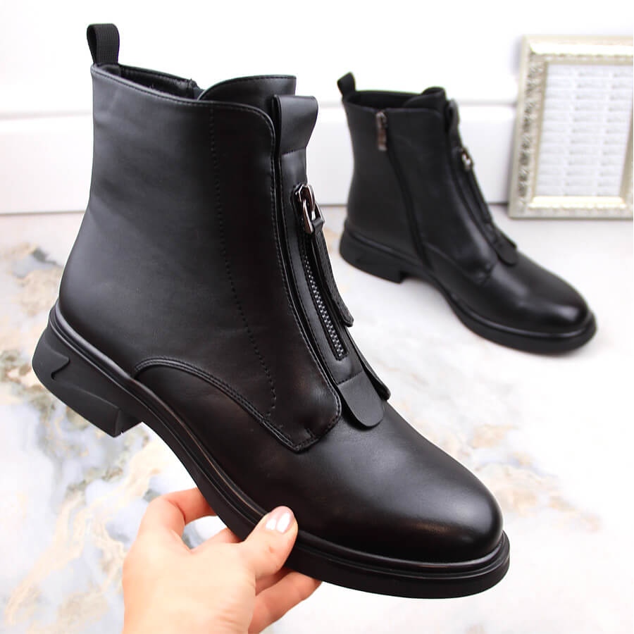 Women s flat heeled boots with a zipper insulated black Filippo DBT4848