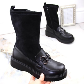 Women's boots, insulated black platform loafers, Sabatina DM23-18N 2